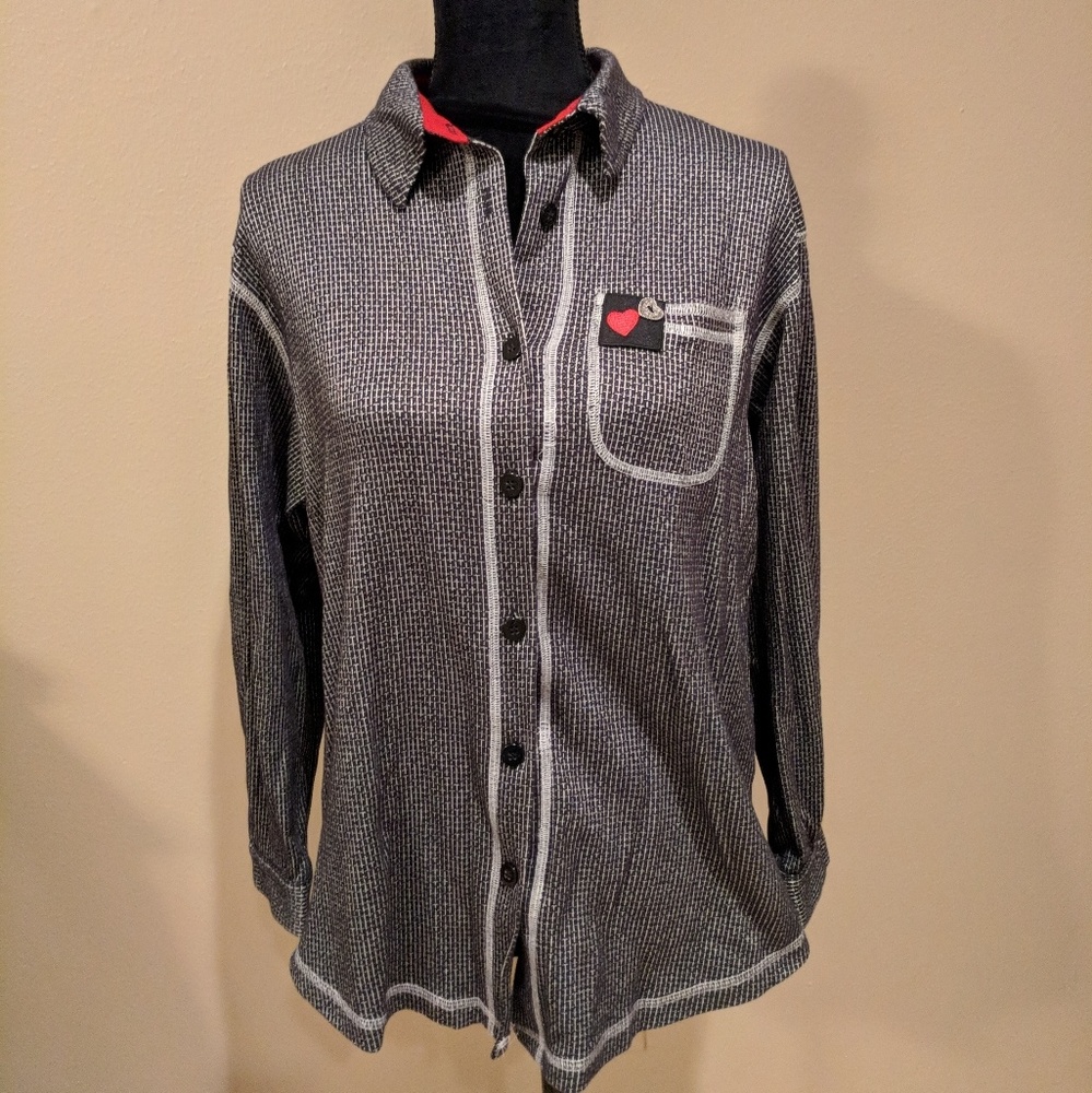 Black & White Button Down Shirt w/ Hearts
